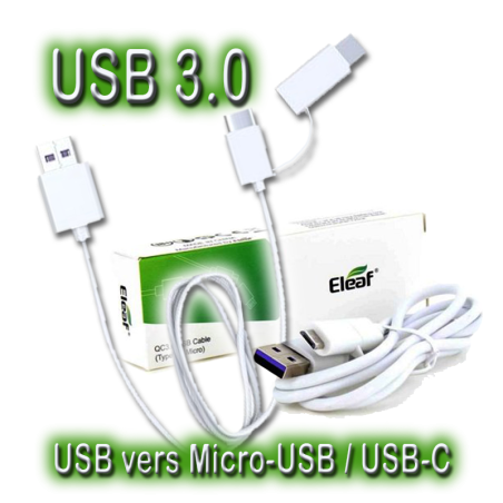 Chargeur Cable USB 3.0 (QC) 2A Micro USB - USB-C - Eleaf