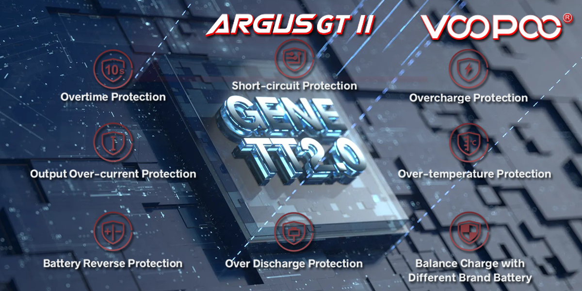 présentation du chipset gene TT 2.0 et ses protections intégrés du kit Argus GT 2 200w TC de Voopoo